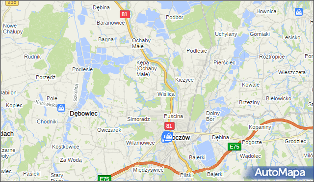 mapa Wiślica gmina Skoczów, Wiślica gmina Skoczów na mapie Targeo