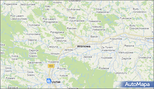 mapa Wiśniowa powiat strzyżowski, Wiśniowa powiat strzyżowski na mapie Targeo