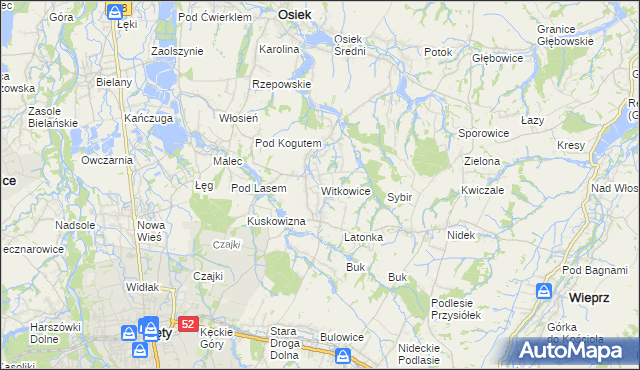 mapa Witkowice gmina Kęty, Witkowice gmina Kęty na mapie Targeo