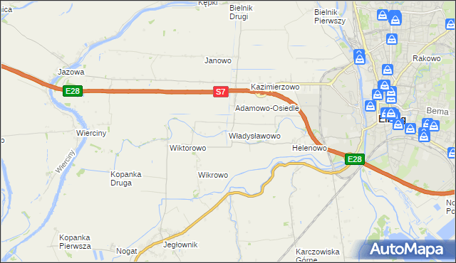 mapa Władysławowo gmina Elbląg, Władysławowo gmina Elbląg na mapie Targeo