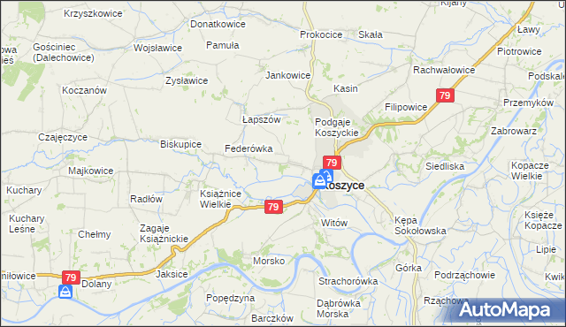 mapa Włostowice gmina Koszyce, Włostowice gmina Koszyce na mapie Targeo