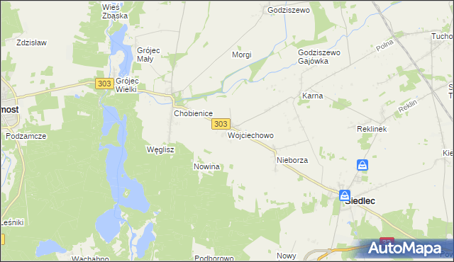 mapa Wojciechowo gmina Siedlec, Wojciechowo gmina Siedlec na mapie Targeo