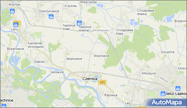 mapa Wojnowice gmina Czernica, Wojnowice gmina Czernica na mapie Targeo