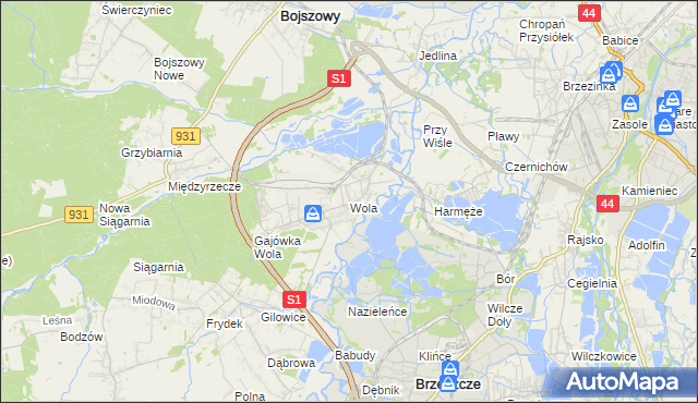 mapa Wola gmina Miedźna, Wola gmina Miedźna na mapie Targeo