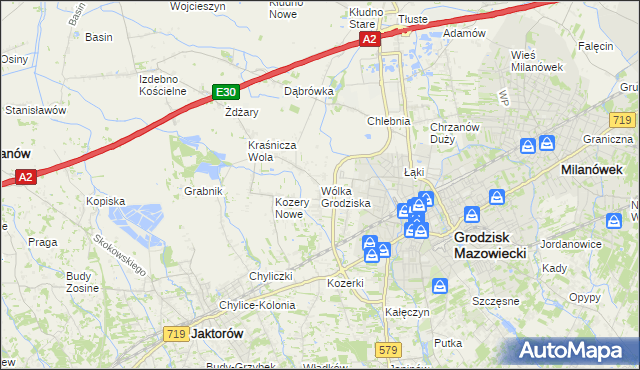 mapa Wólka Grodziska gmina Grodzisk Mazowiecki, Wólka Grodziska gmina Grodzisk Mazowiecki na mapie Targeo