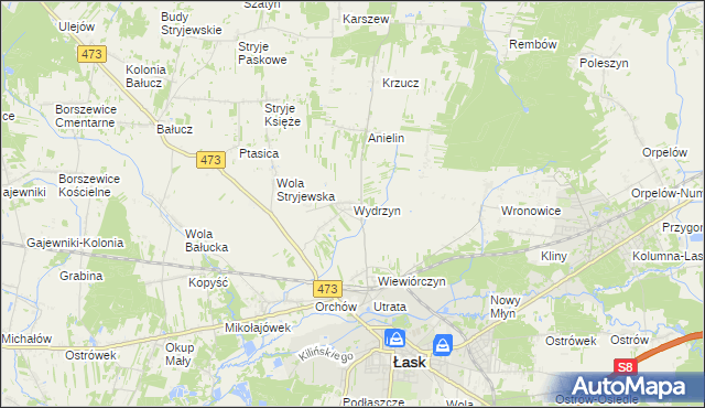 mapa Wydrzyn gmina Łask, Wydrzyn gmina Łask na mapie Targeo