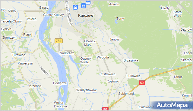 mapa Wygoda gmina Karczew, Wygoda gmina Karczew na mapie Targeo