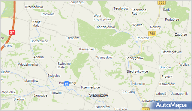 mapa Wymysłów gmina Słaboszów, Wymysłów gmina Słaboszów na mapie Targeo