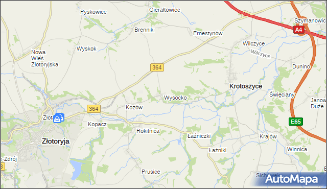 mapa Wysocko gmina Złotoryja, Wysocko gmina Złotoryja na mapie Targeo