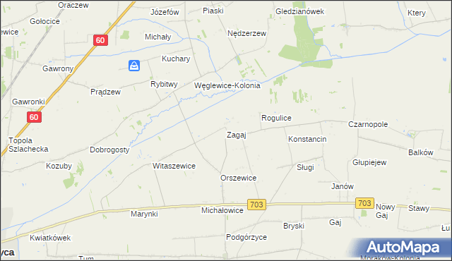 mapa Zagaj gmina Góra Świętej Małgorzaty, Zagaj gmina Góra Świętej Małgorzaty na mapie Targeo