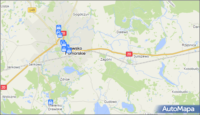 mapa Zagórki gmina Drawsko Pomorskie, Zagórki gmina Drawsko Pomorskie na mapie Targeo