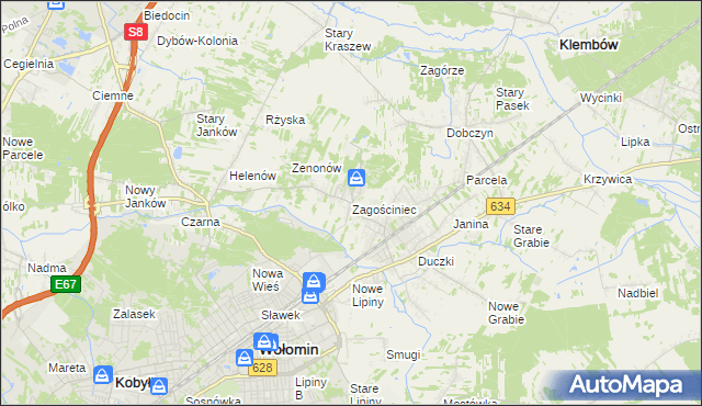 mapa Zagościniec gmina Wołomin, Zagościniec gmina Wołomin na mapie Targeo