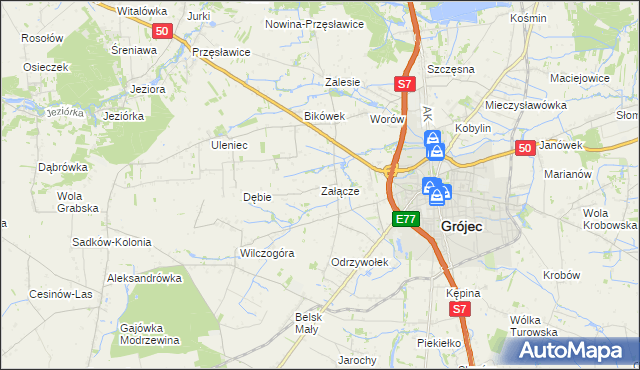 mapa Załącze gmina Grójec, Załącze gmina Grójec na mapie Targeo