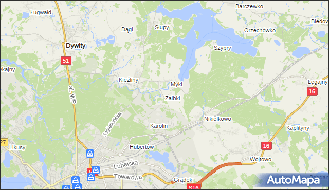 mapa Zalbki, Zalbki na mapie Targeo