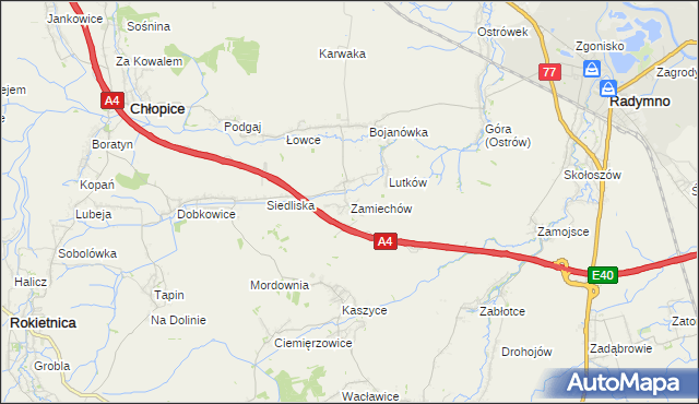 mapa Zamiechów, Zamiechów na mapie Targeo