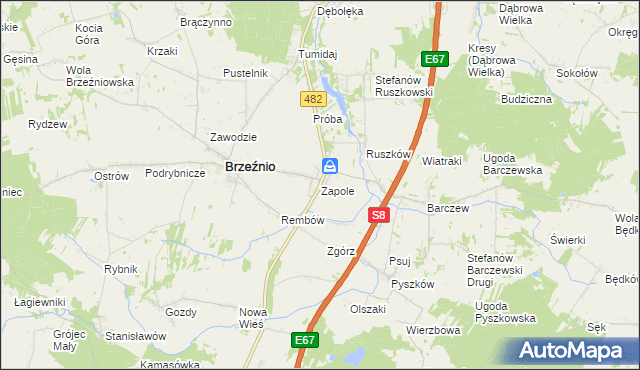 mapa Zapole gmina Brzeźnio, Zapole gmina Brzeźnio na mapie Targeo