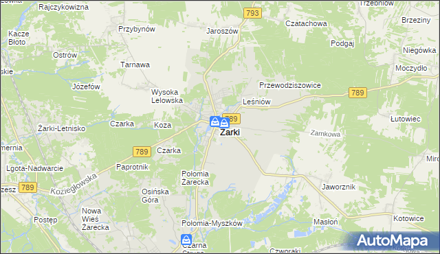 mapa Żarki powiat myszkowski, Żarki powiat myszkowski na mapie Targeo