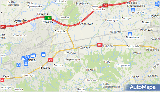 mapa Zawada gmina Dębica, Zawada gmina Dębica na mapie Targeo