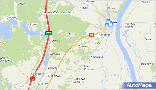 mapa Zdrojewo gmina Nowe, Zdrojewo gmina Nowe na mapie Targeo
