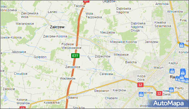 mapa Zdziechów gmina Zakrzew, Zdziechów gmina Zakrzew na mapie Targeo