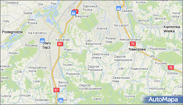 mapa Żeleźnikowa Wielka, Żeleźnikowa Wielka na mapie Targeo