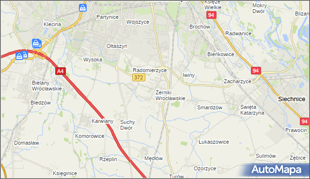 mapa Żerniki Wrocławskie, Żerniki Wrocławskie na mapie Targeo