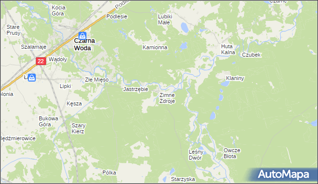 mapa Zimne Zdroje gmina Osieczna, Zimne Zdroje gmina Osieczna na mapie Targeo