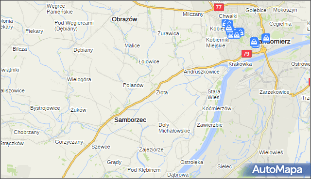 mapa Złota gmina Samborzec, Złota gmina Samborzec na mapie Targeo