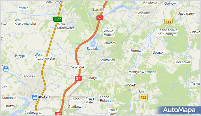 mapa Złotokłos, Złotokłos na mapie Targeo