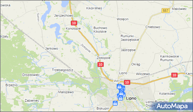 mapa Złotopole gmina Lipno, Złotopole gmina Lipno na mapie Targeo