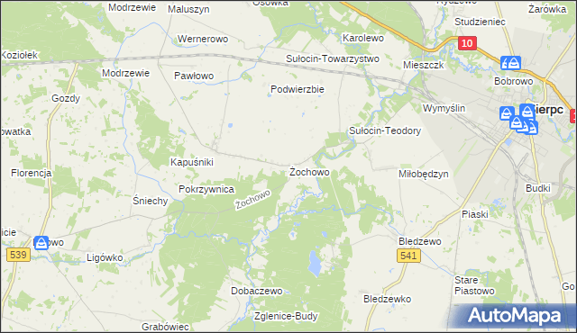 mapa Żochowo gmina Sierpc, Żochowo gmina Sierpc na mapie Targeo