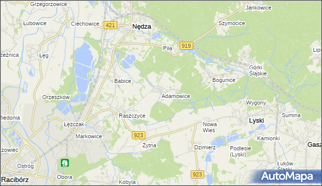 mapa Adamowice gmina Lyski, Adamowice gmina Lyski na mapie Targeo