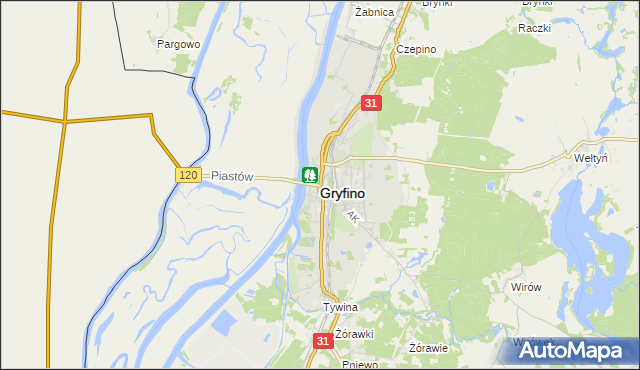 mapa Gryfino, Gryfino na mapie Targeo