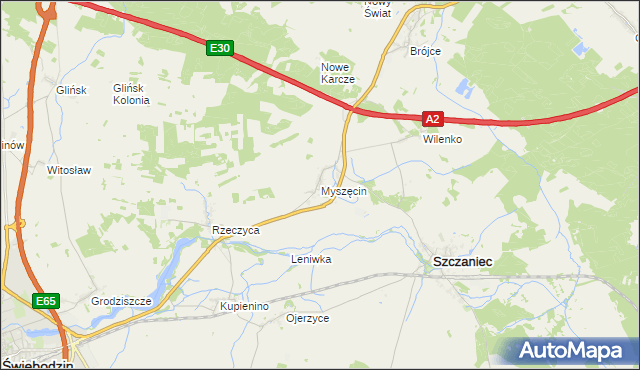 mapa Myszęcin, Myszęcin na mapie Targeo