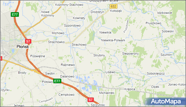 mapa Strubiny gmina Płońsk, Strubiny gmina Płońsk na mapie Targeo