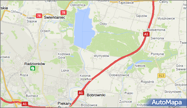 mapa Wymysłów gmina Bobrowniki, Wymysłów gmina Bobrowniki na mapie Targeo