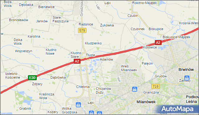 mapa Adamów gmina Grodzisk Mazowiecki, Adamów gmina Grodzisk Mazowiecki na mapie Targeo