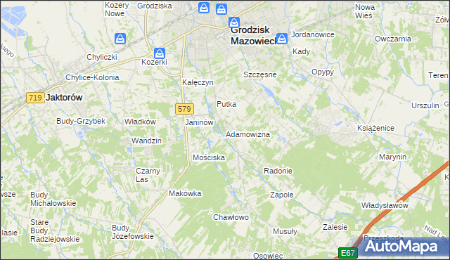 mapa Adamowizna gmina Grodzisk Mazowiecki, Adamowizna gmina Grodzisk Mazowiecki na mapie Targeo