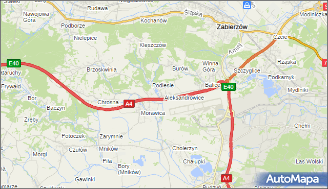 mapa Aleksandrowice gmina Zabierzów, Aleksandrowice gmina Zabierzów na mapie Targeo