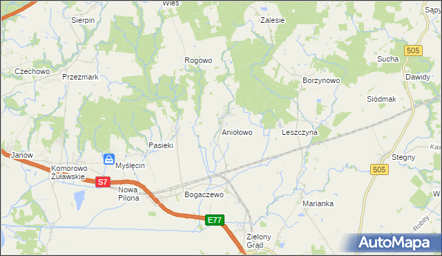 mapa Aniołowo gmina Pasłęk, Aniołowo gmina Pasłęk na mapie Targeo