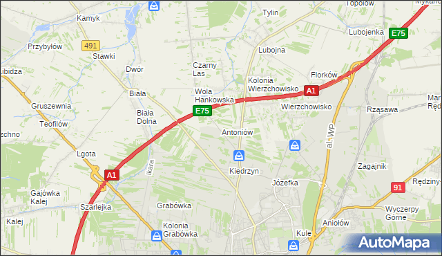 mapa Antoniów gmina Mykanów, Antoniów gmina Mykanów na mapie Targeo