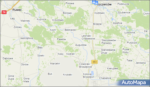 mapa Augustów gmina Rząśnia, Augustów gmina Rząśnia na mapie Targeo