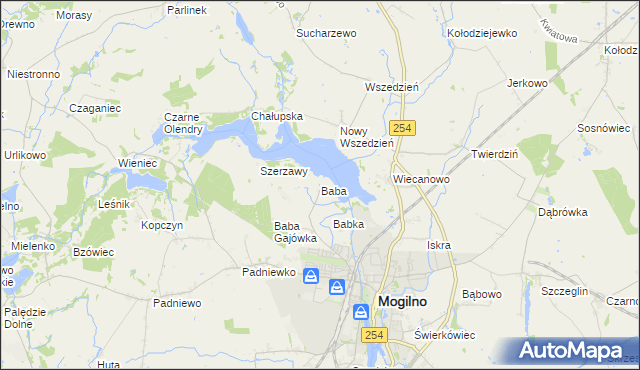 mapa Baba gmina Mogilno, Baba gmina Mogilno na mapie Targeo