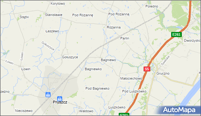 mapa Bagniewo gmina Pruszcz, Bagniewo gmina Pruszcz na mapie Targeo