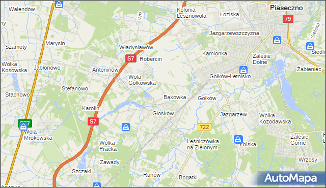 mapa Bąkówka gmina Piaseczno, Bąkówka gmina Piaseczno na mapie Targeo