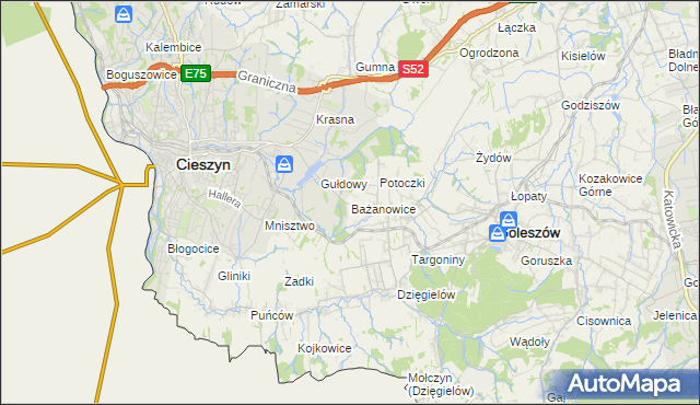 mapa Bażanowice, Bażanowice na mapie Targeo