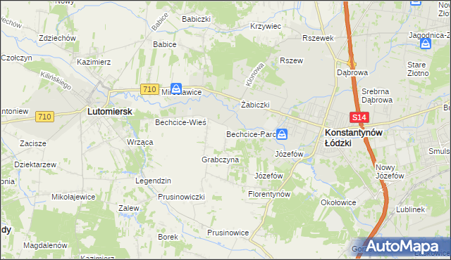 mapa Bechcice-Parcela, Bechcice-Parcela na mapie Targeo