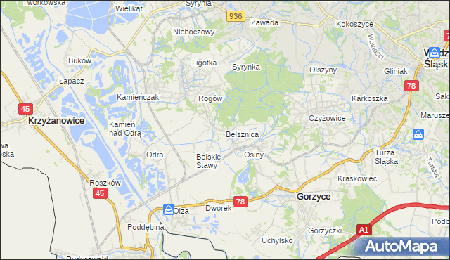 mapa Bełsznica, Bełsznica na mapie Targeo