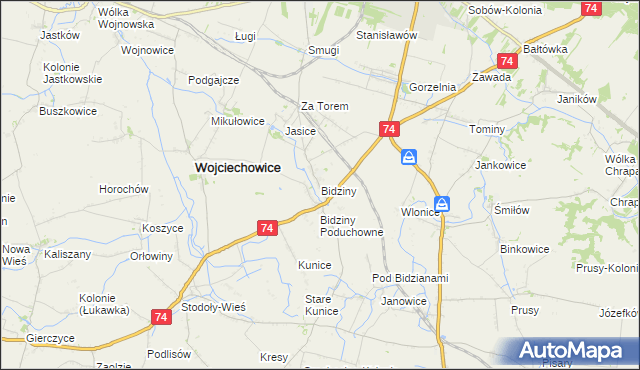 mapa Bidziny, Bidziny na mapie Targeo