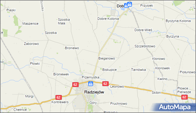 mapa Bieganowo gmina Radziejów, Bieganowo gmina Radziejów na mapie Targeo